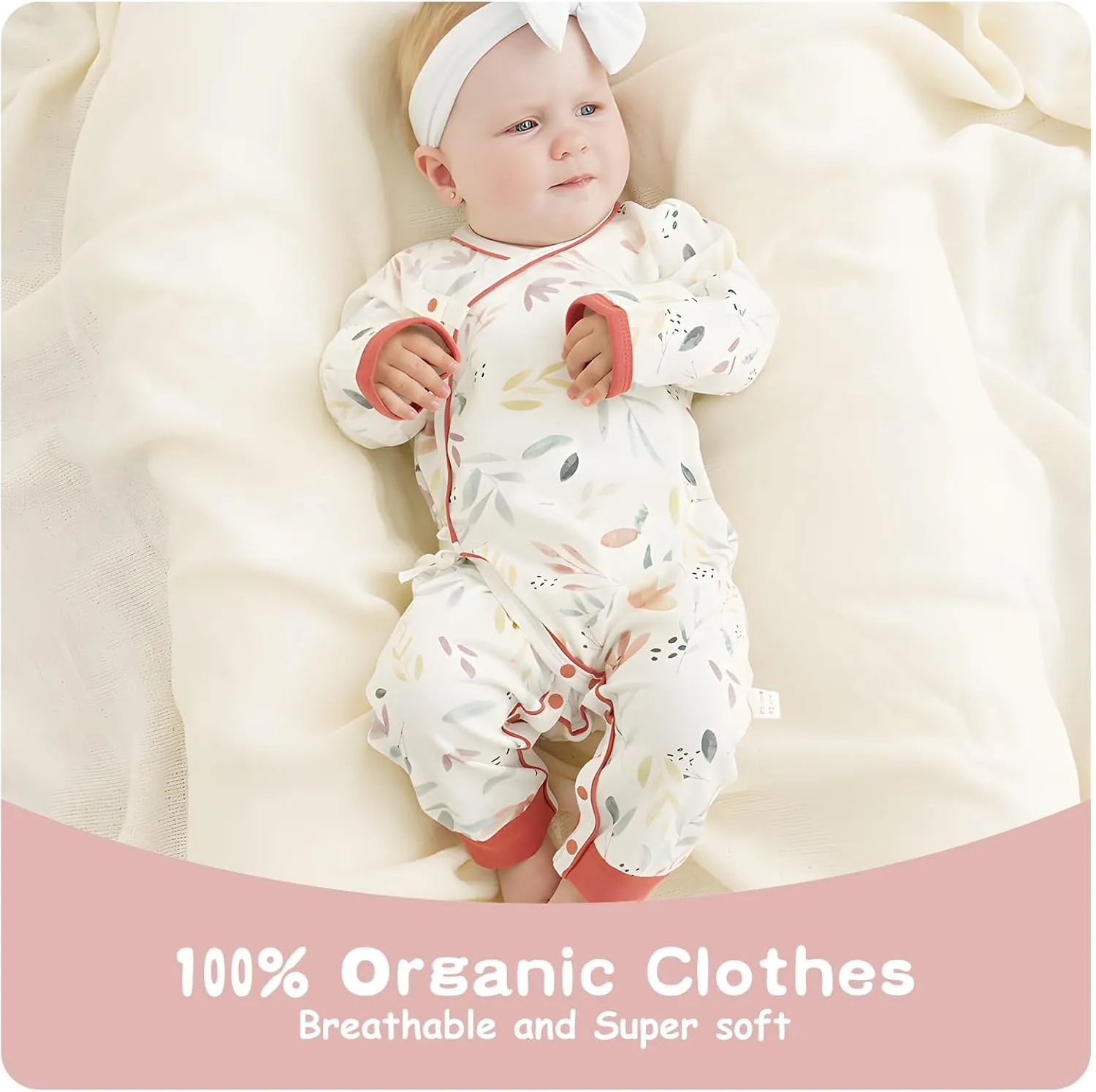 100% Organic Cotton Soft 0-6 Months Newborn Baby Romper Jumpsuits for Boys and Girls Unisex Long Sleeve