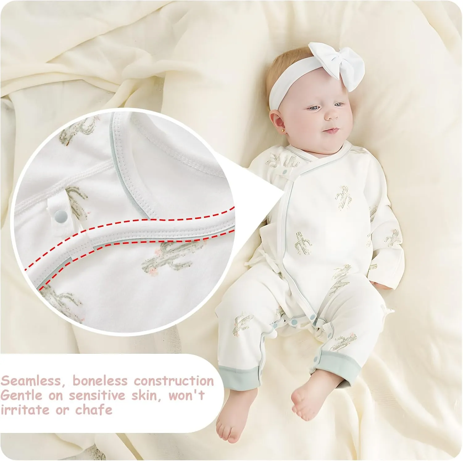 100% Organic Cotton Soft 0-6 Months Newborn Baby Romper Jumpsuits for Boys and Girls Unisex Long Sleeve