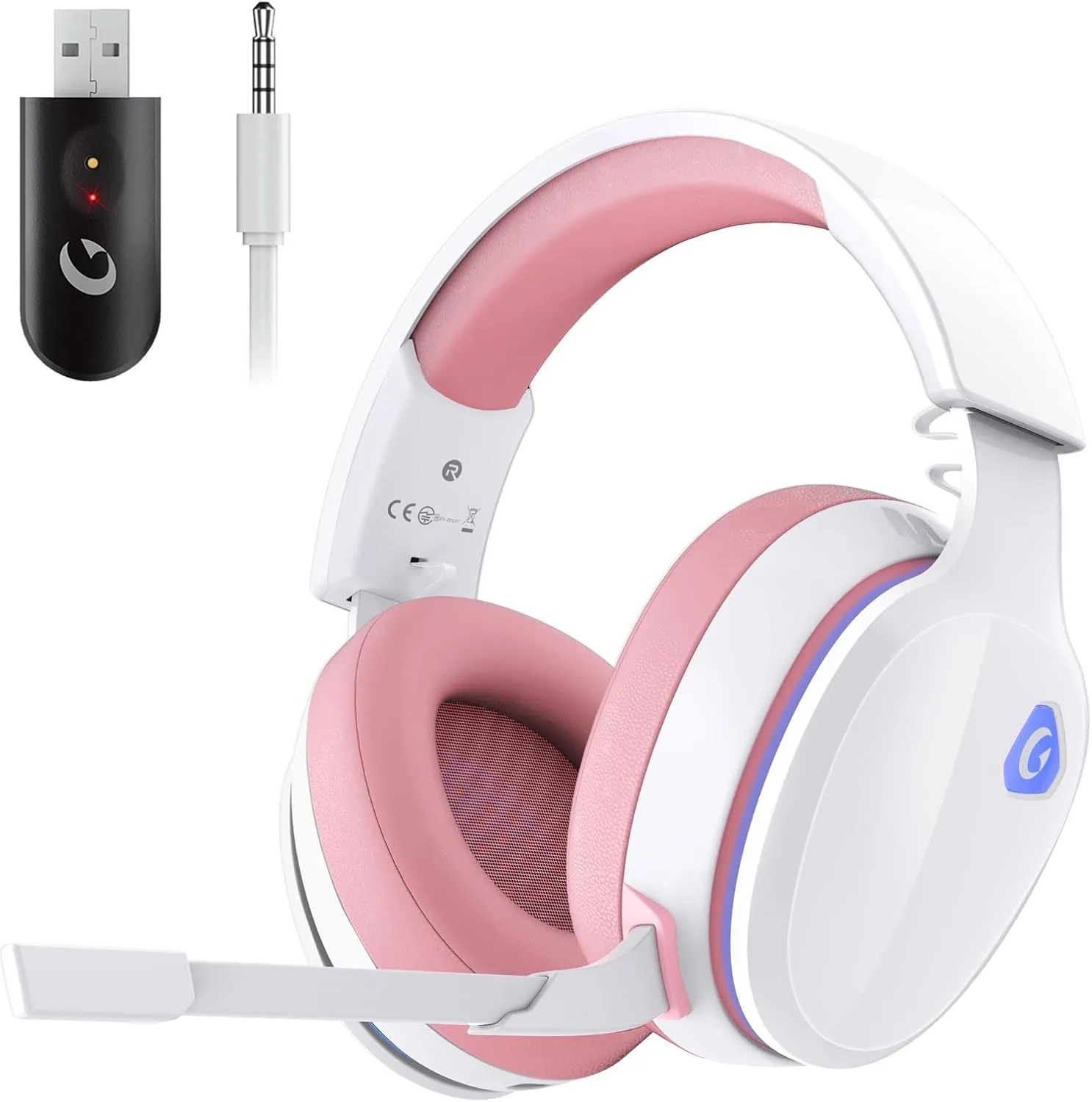 2.4GHz Wireless Gaming Headset for PS5, PS4 Fortnite & FPS Gamers, PC, Nintendo Switch, Bluetooth 5.3 Gaming Headphones with Noise Canceling Mic, Stereo Sound, 40 Hr Battery (Pink)