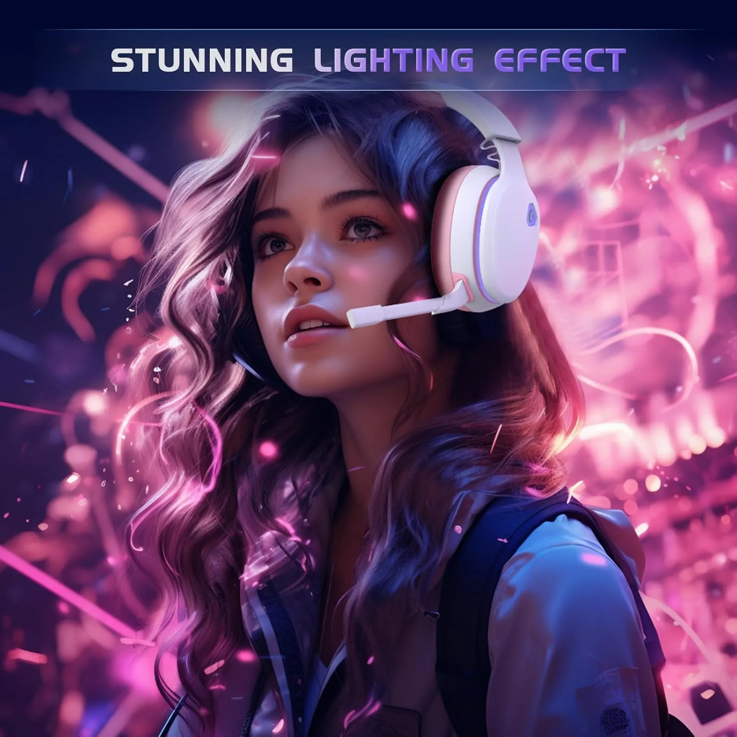 2.4GHz Wireless Gaming Headset for PS5, PS4 Fortnite & FPS Gamers, PC, Nintendo Switch, Bluetooth 5.3 Gaming Headphones with Noise Canceling Mic, Stereo Sound, 40 Hr Battery (Pink)