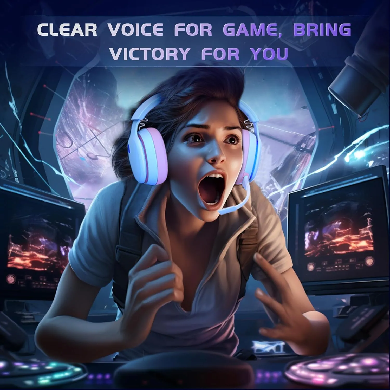 2.4GHz Wireless Gaming Headset for PS5, PS4 Fortnite & FPS Gamers, PC, Nintendo Switch, Bluetooth 5.3 Gaming Headphones with Noise Canceling Mic, Stereo Sound, 40 Hr Battery (Pink)