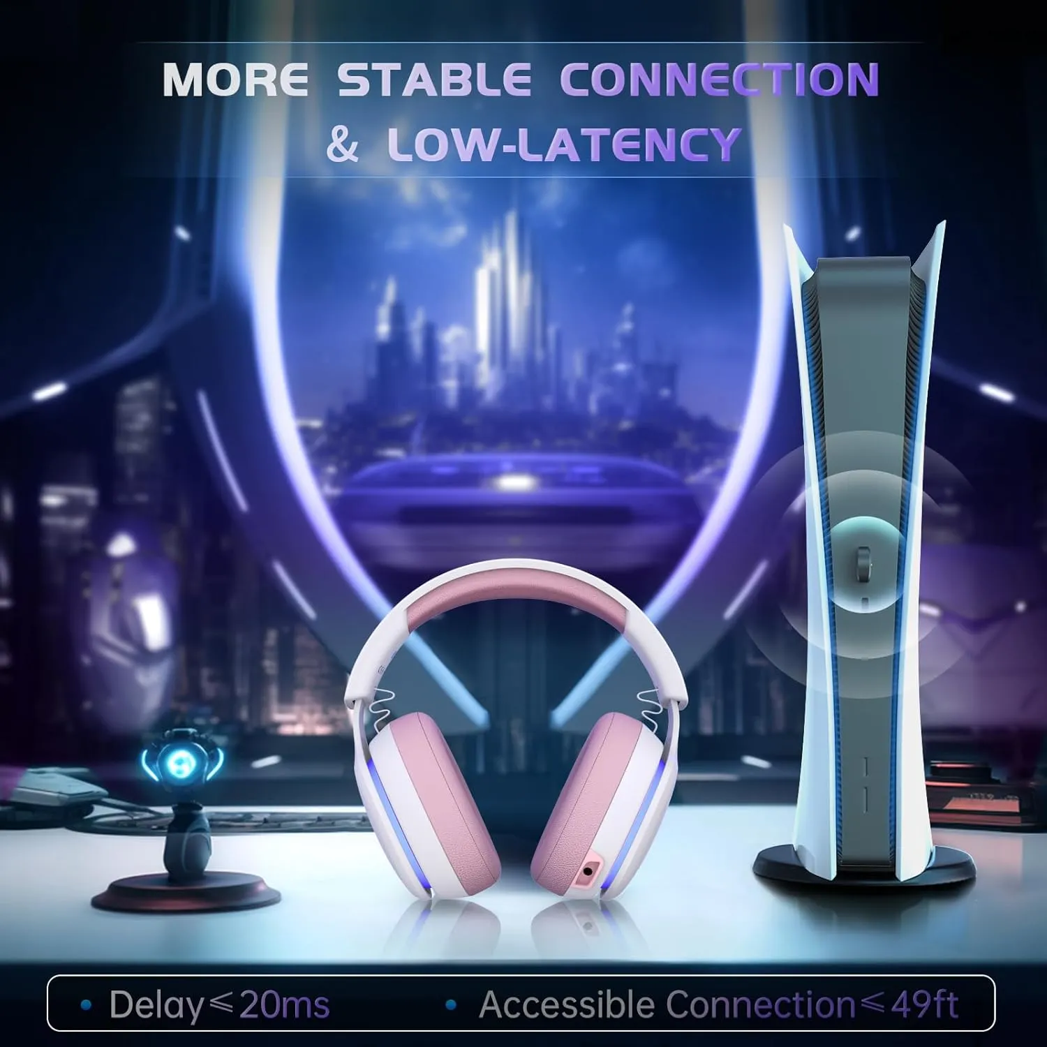 2.4GHz Wireless Gaming Headset for PS5, PS4 Fortnite & FPS Gamers, PC, Nintendo Switch, Bluetooth 5.3 Gaming Headphones with Noise Canceling Mic, Stereo Sound, 40 Hr Battery (Pink)