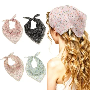 4Pcs Floral Chiffon Hair Bandanas Vintage Print Boho Hair Scarf Triangle Chiffon Headband Bandana Floral Cute Head Bandanas for Women Outdoor Dressing, Walk