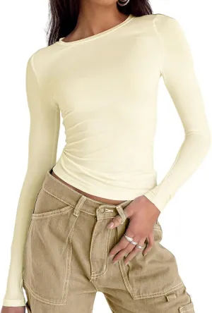 Abardsion Women's Casual Basic Going Out Crop Tops Slim Fit Short Sleeve Crew Neck Tight T Shirts