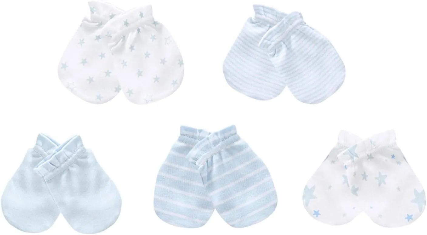 Baby Boy Girls Clothes 2-Way Zip Footed Long Sleeve 100% Cotton,Newborn Caps and Scratch Mittens Set 0-6 Months