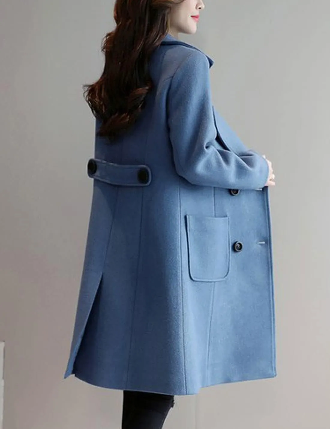 Bankeng Women Winter Wool Blend Camel Mid-Long Coat Notch Double-Breasted Lapel Jacket Outwear