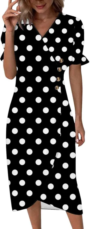 Beach Dresses for Women 2025 Spring Trendy Floral Boho Elegant V Neck Short Sleeve Irregular Hem Midi Dress
