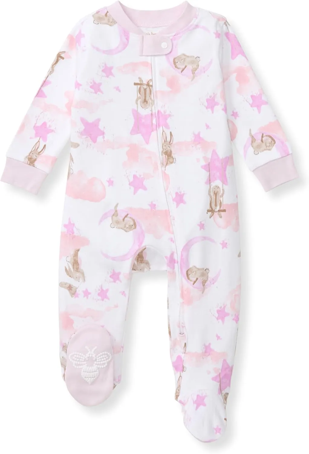 Burt's Bees Baby Girls' Organic Cotton Sleep and Play Footed Pajamas, One-piece Zip Front Romper, Baby Essentials