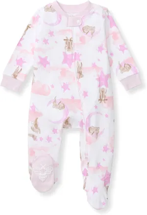 Burt's Bees Baby Girls' Organic Cotton Sleep and Play Footed Pajamas, One-piece Zip Front Romper, Baby Essentials
