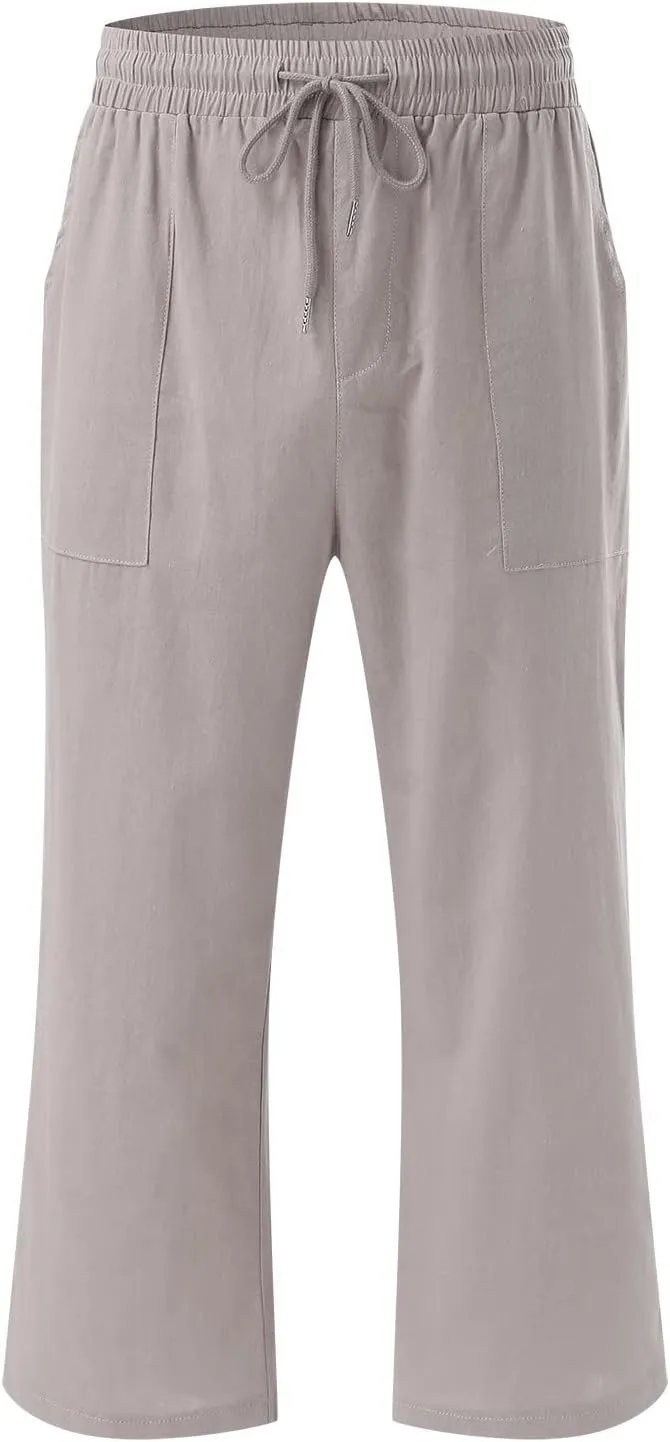 Capris Pants for Women Linen Casual Summer 2025 Wide Leg Loose Elastic Cropped Trouser Lounge Palazzo Pant