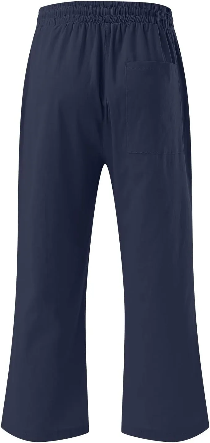 Capris Pants for Women Linen Casual Summer 2025 Wide Leg Loose Elastic Cropped Trouser Lounge Palazzo Pant