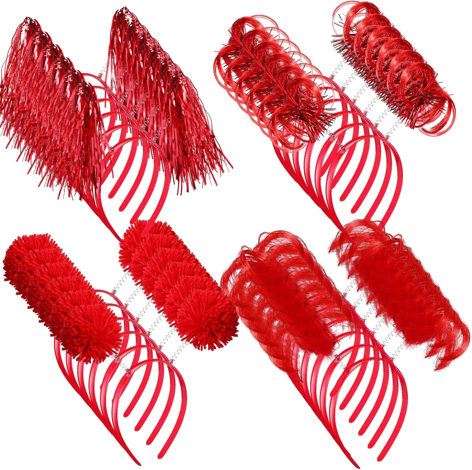 Censen 24 Pcs Mardi Gras Pom Pom Headband Tinsel Wrapped Ponytails Head Bopper Headwear Hair Accessories Party Costume