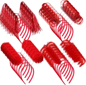Censen 24 Pcs Mardi Gras Pom Pom Headband Tinsel Wrapped Ponytails Head Bopper Headwear Hair Accessories Party Costume