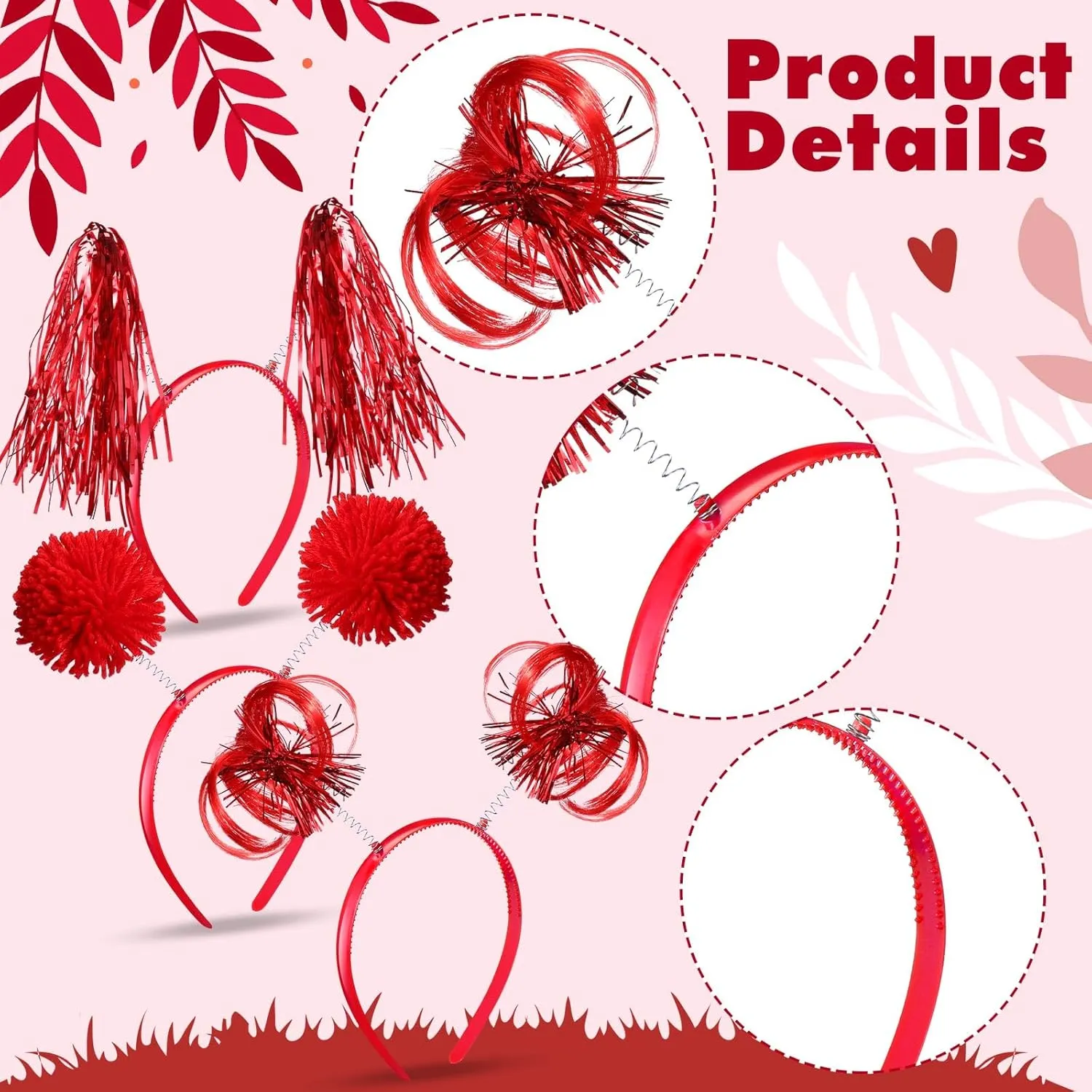 Censen 24 Pcs Mardi Gras Pom Pom Headband Tinsel Wrapped Ponytails Head Bopper Headwear Hair Accessories Party Costume