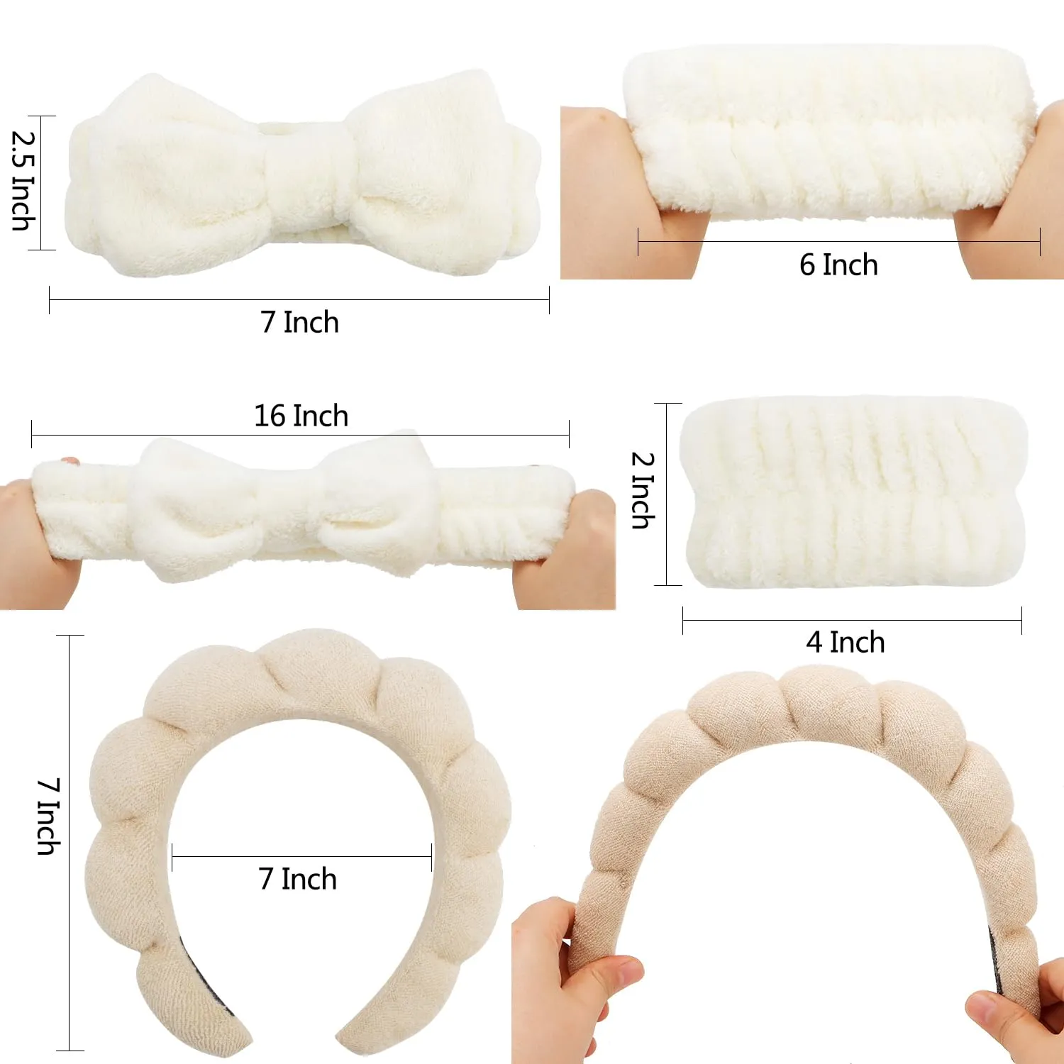 Chanaco Spa Headband, Khaki, Beige - Soft & Comfortable Microfiber Facial Headband for Women, Washing Face, Makeup, Skincare, Yoga, Shower, Party, Sleepover & Gifts - Set of 1 Headband & 4 Wristbands