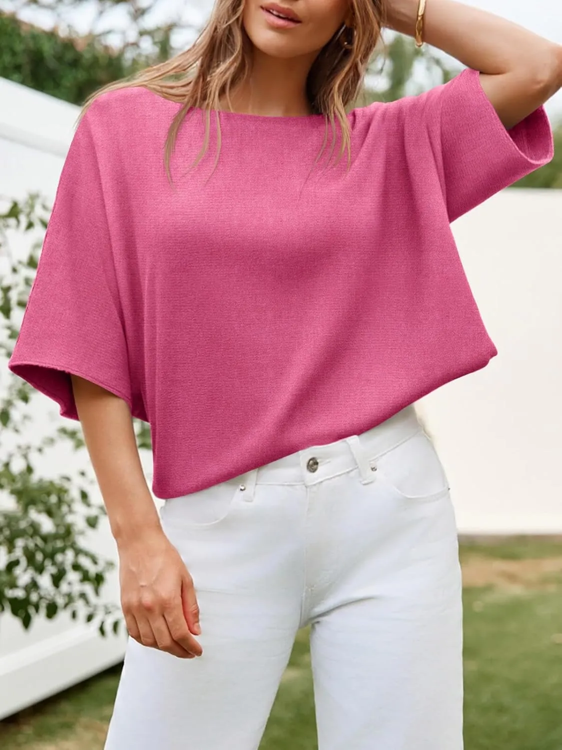 Cicy Bell Womens Half Sleeve Sweaters Oversized Boat Neck Knitted Pullover Sweater Trendy Casual Loose Fit Fall Tops