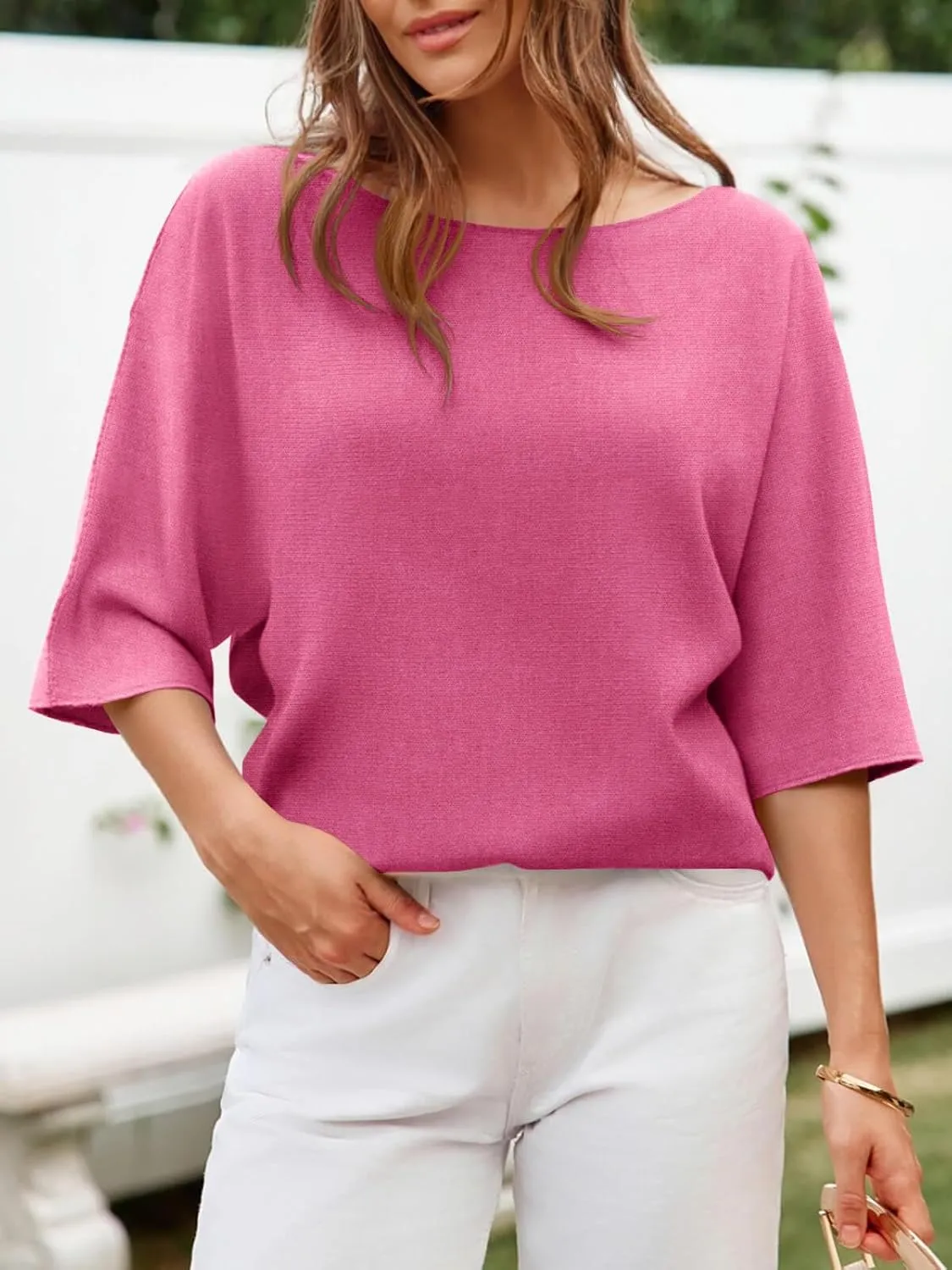 Cicy Bell Womens Half Sleeve Sweaters Oversized Boat Neck Knitted Pullover Sweater Trendy Casual Loose Fit Fall Tops