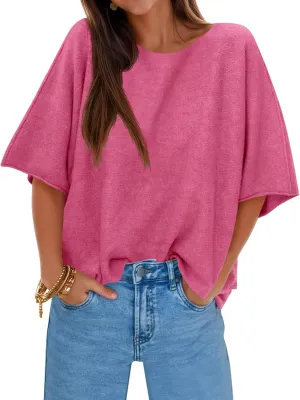 Cicy Bell Womens Half Sleeve Sweaters Oversized Boat Neck Knitted Pullover Sweater Trendy Casual Loose Fit Fall Tops