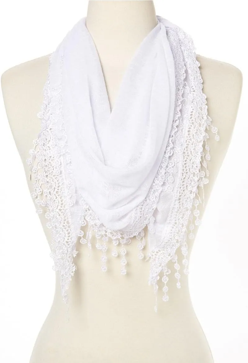 Cindy & Wendy Lightweight Triangle Floral Fashion Lace Fringe Scarf Wrap for Women