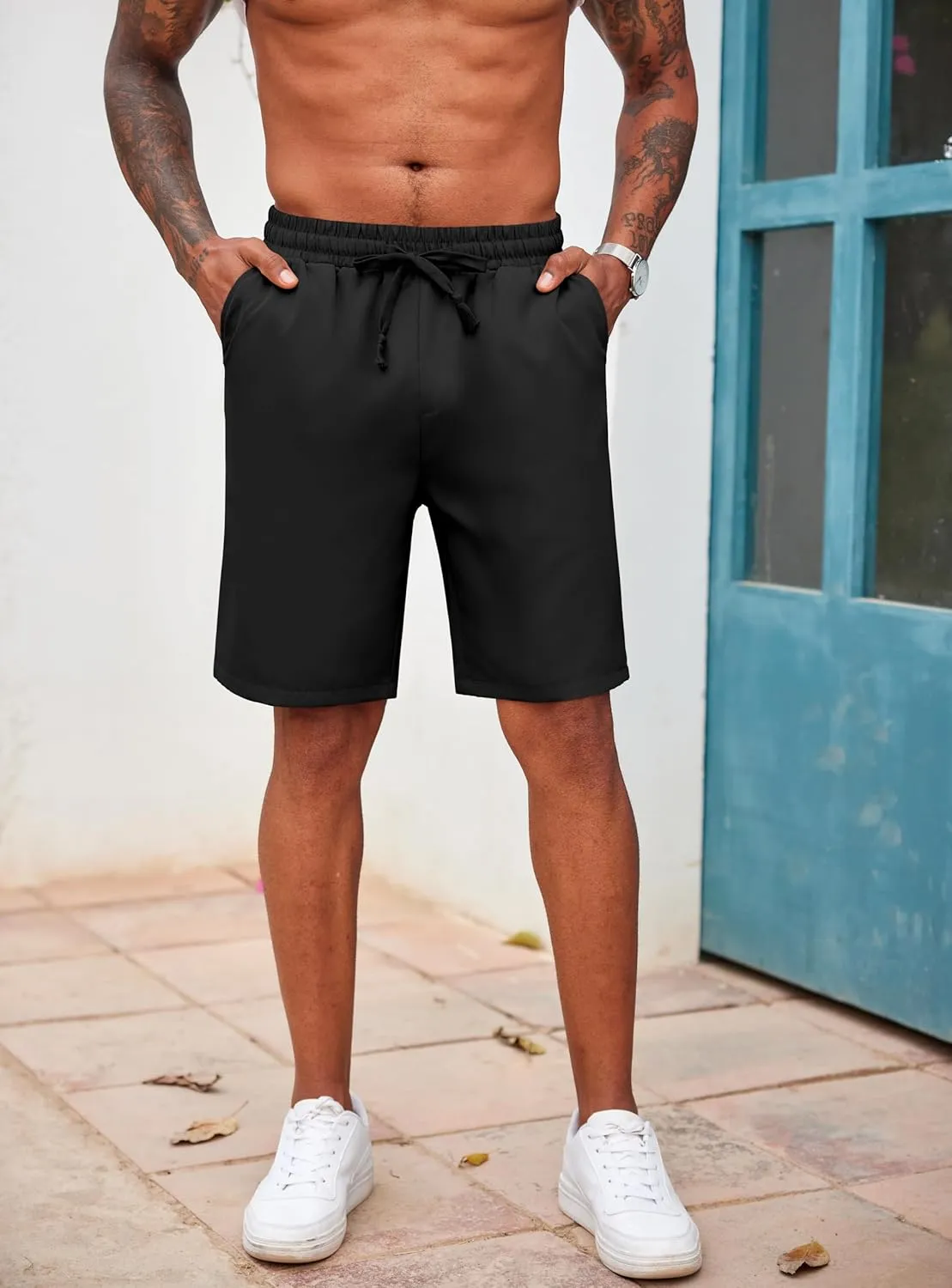 COOFANDY Men's Casual Drawstring Shorts Lightweight Elastic Waist Walking Shorts with Pockets