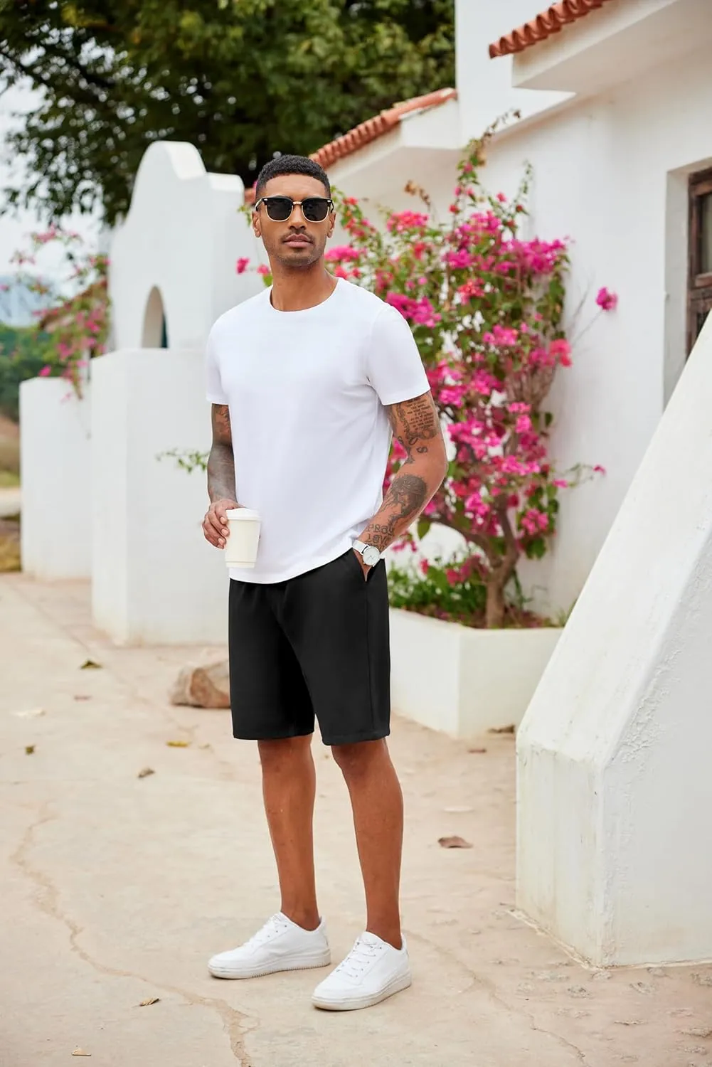 COOFANDY Men's Casual Drawstring Shorts Lightweight Elastic Waist Walking Shorts with Pockets