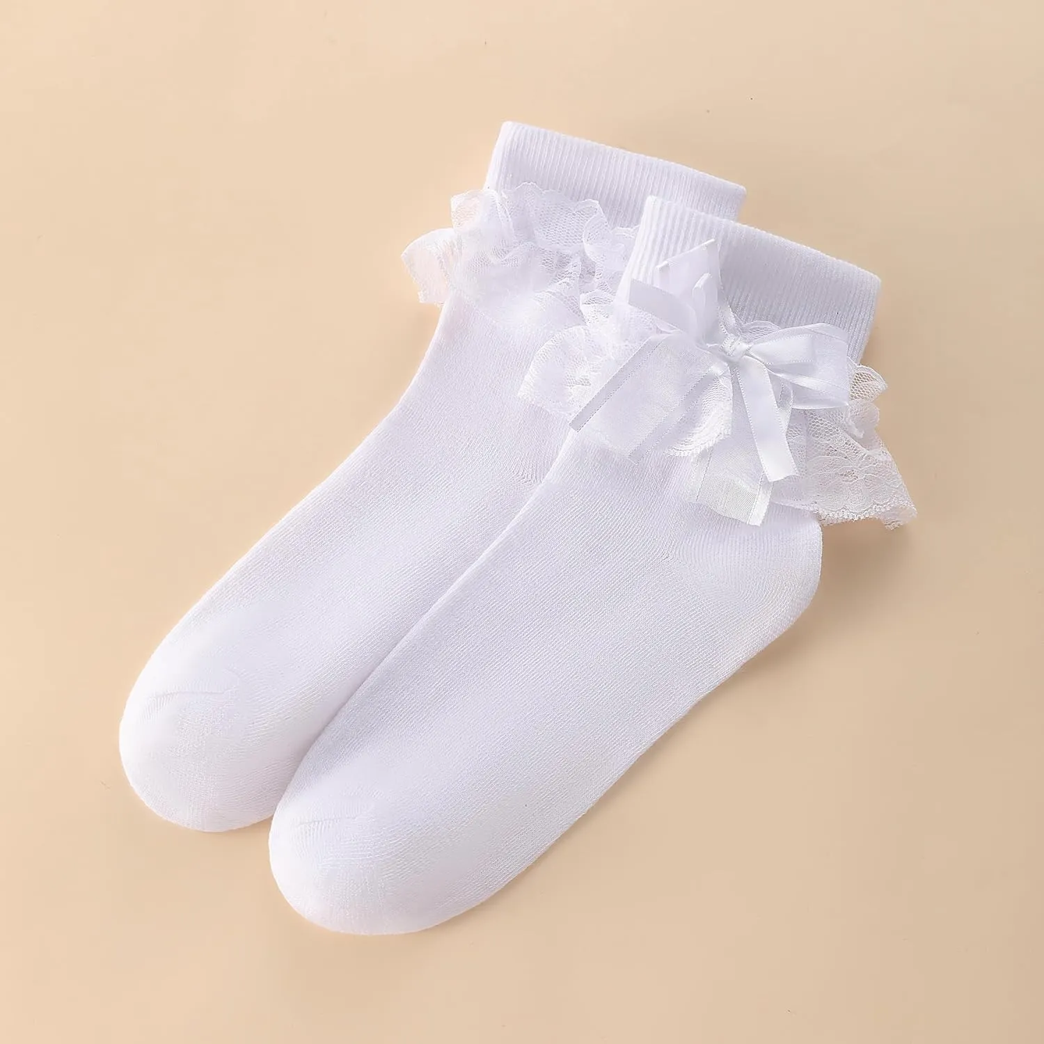 Dicry Women Big Ruffle Socks Double Lace Turn Cuff (Size 9-11, 3 Pairs)