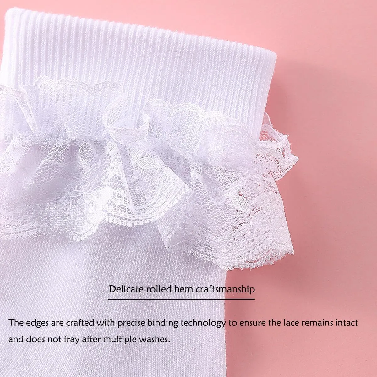 Dicry Women Big Ruffle Socks Double Lace Turn Cuff (Size 9-11, 3 Pairs)