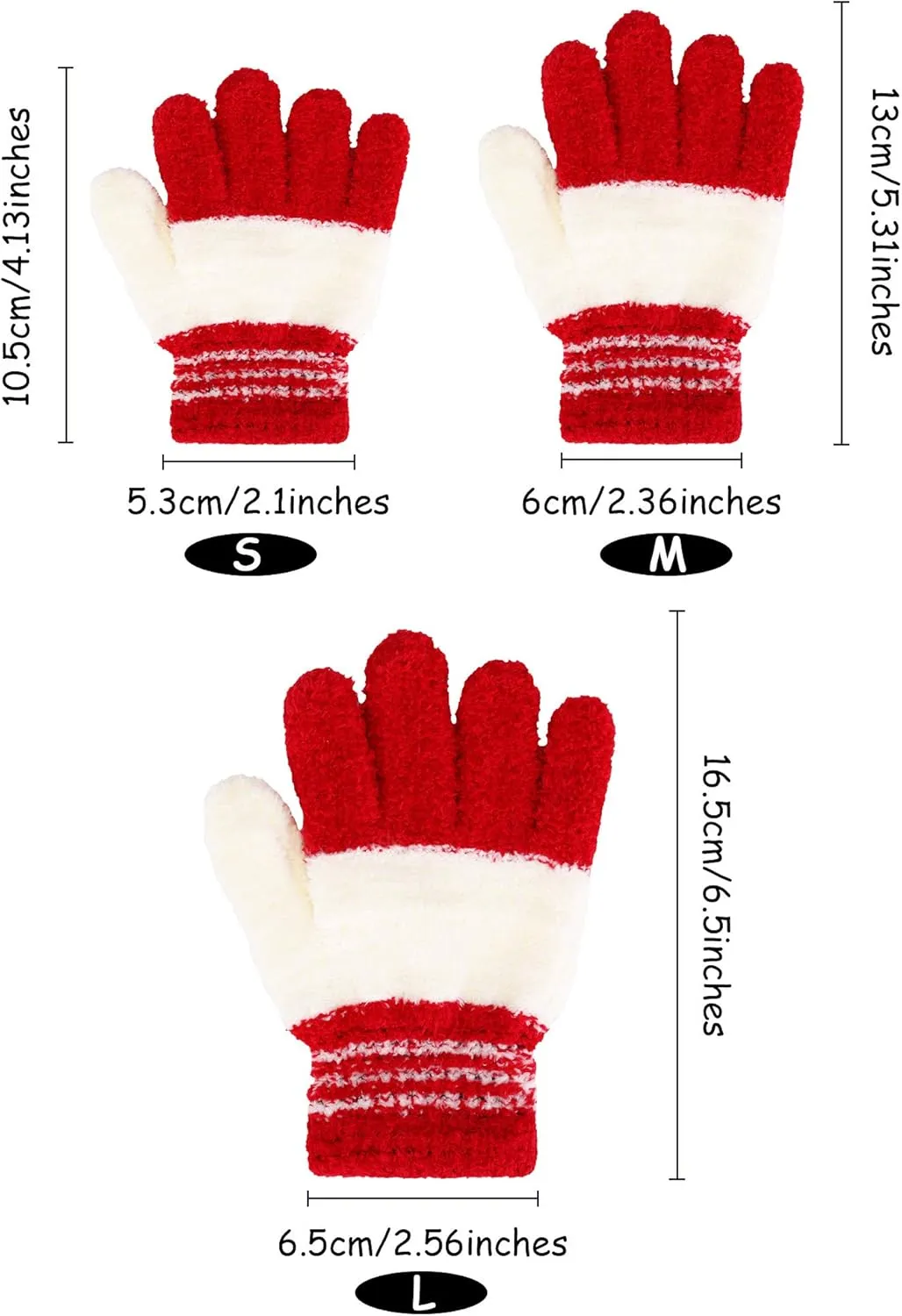 EBOOT 3 Pairs Kids Winter Knit Gloves Stretchy Full Finger Fluffy Mittens for Toddler Boys Girls 1-11 Years