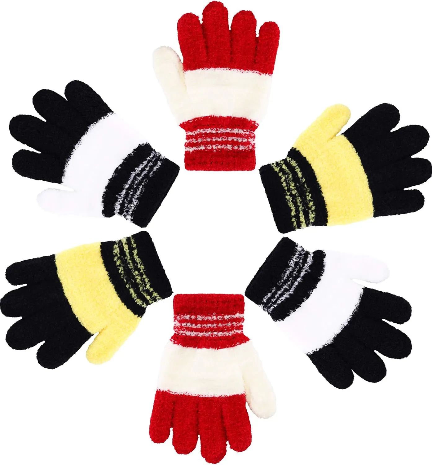 EBOOT 3 Pairs Kids Winter Knit Gloves Stretchy Full Finger Fluffy Mittens for Toddler Boys Girls 1-11 Years