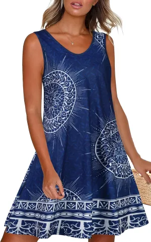 elescat Womens Summer Dresses Casual V Neck Sleeveless Pockets Beach Loose Tank Sundress