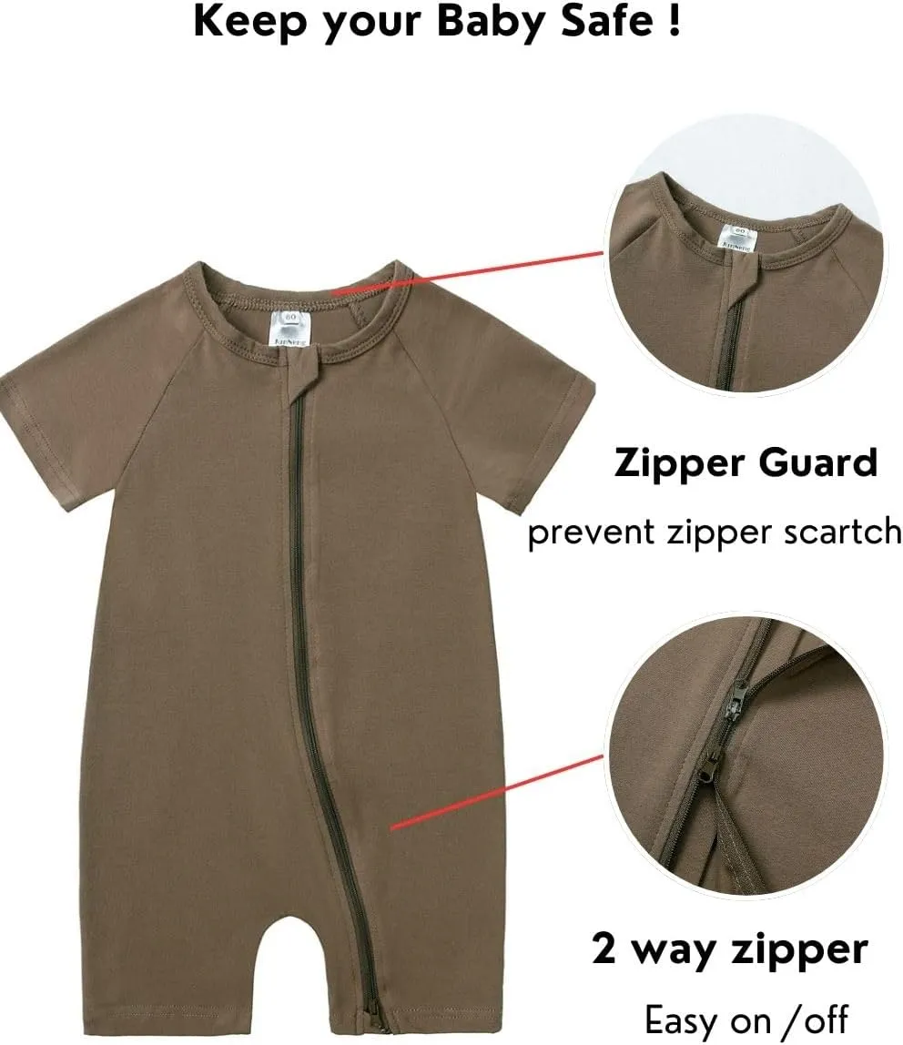 JunNeng 2 Pack Footless Long/Short Sleeve Baby Romper with Zipper Cotton Infant Sleepwear