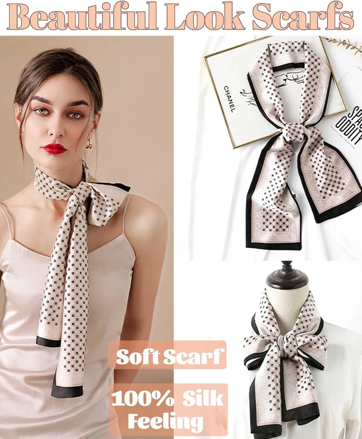 kcctoo 59" Mulberry Silk Like Head Scarf Women's Fashion Square Neck Satin Scarfs for Bag Hair Scarves Gift 59 * 5.9