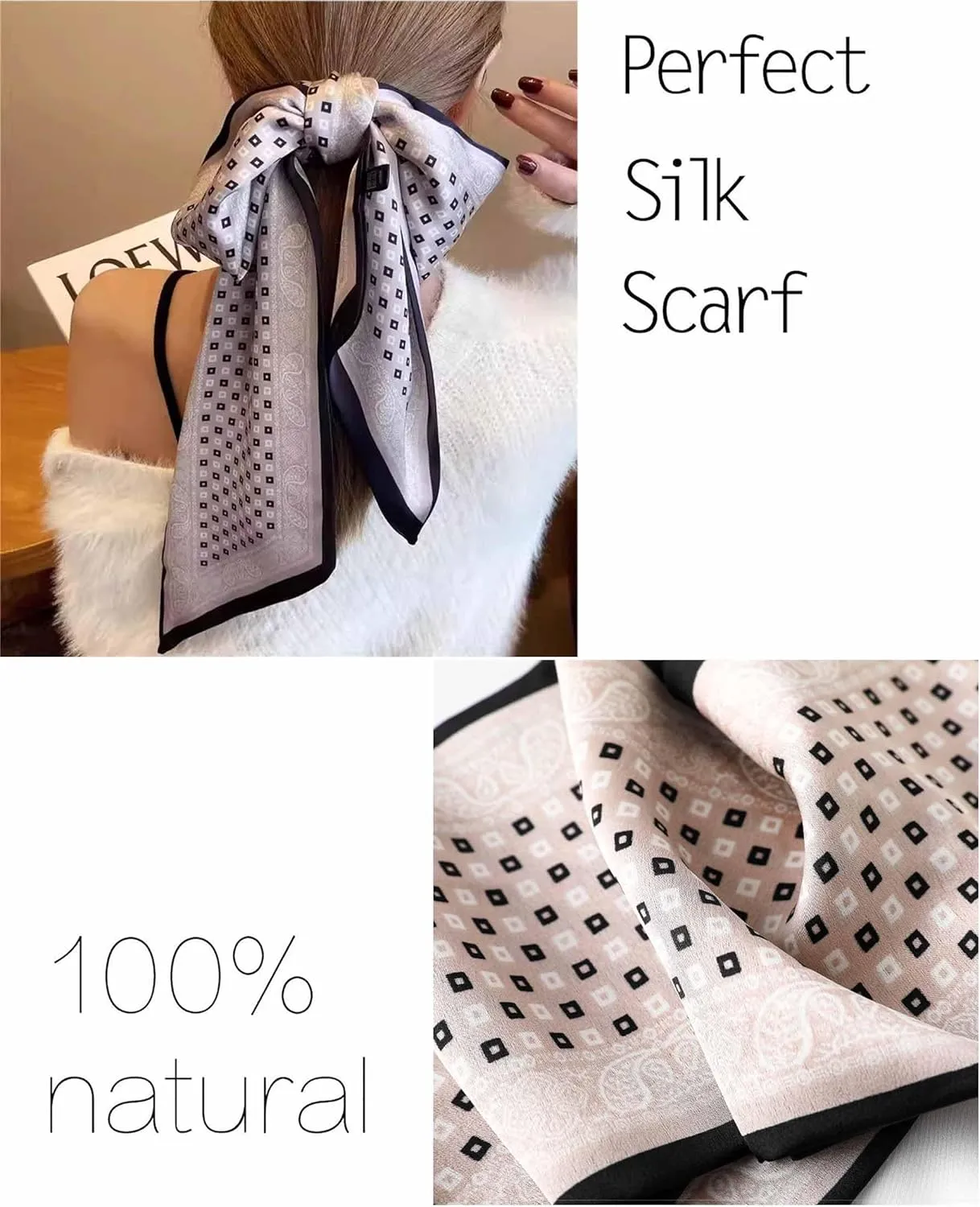 kcctoo 59" Mulberry Silk Like Head Scarf Women's Fashion Square Neck Satin Scarfs for Bag Hair Scarves Gift 59 * 5.9