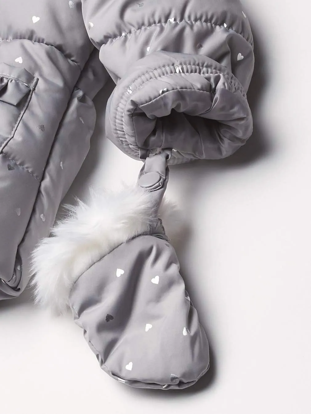 LONDON FOG girls Faux Fur Bottom and Hood Matte Shimmer Satin Jacket