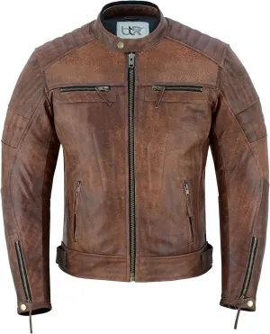 Men's Motorbike Leather Jacket Distress Zip Up Bikers Riding Protection Motorcycle Leather Jackets