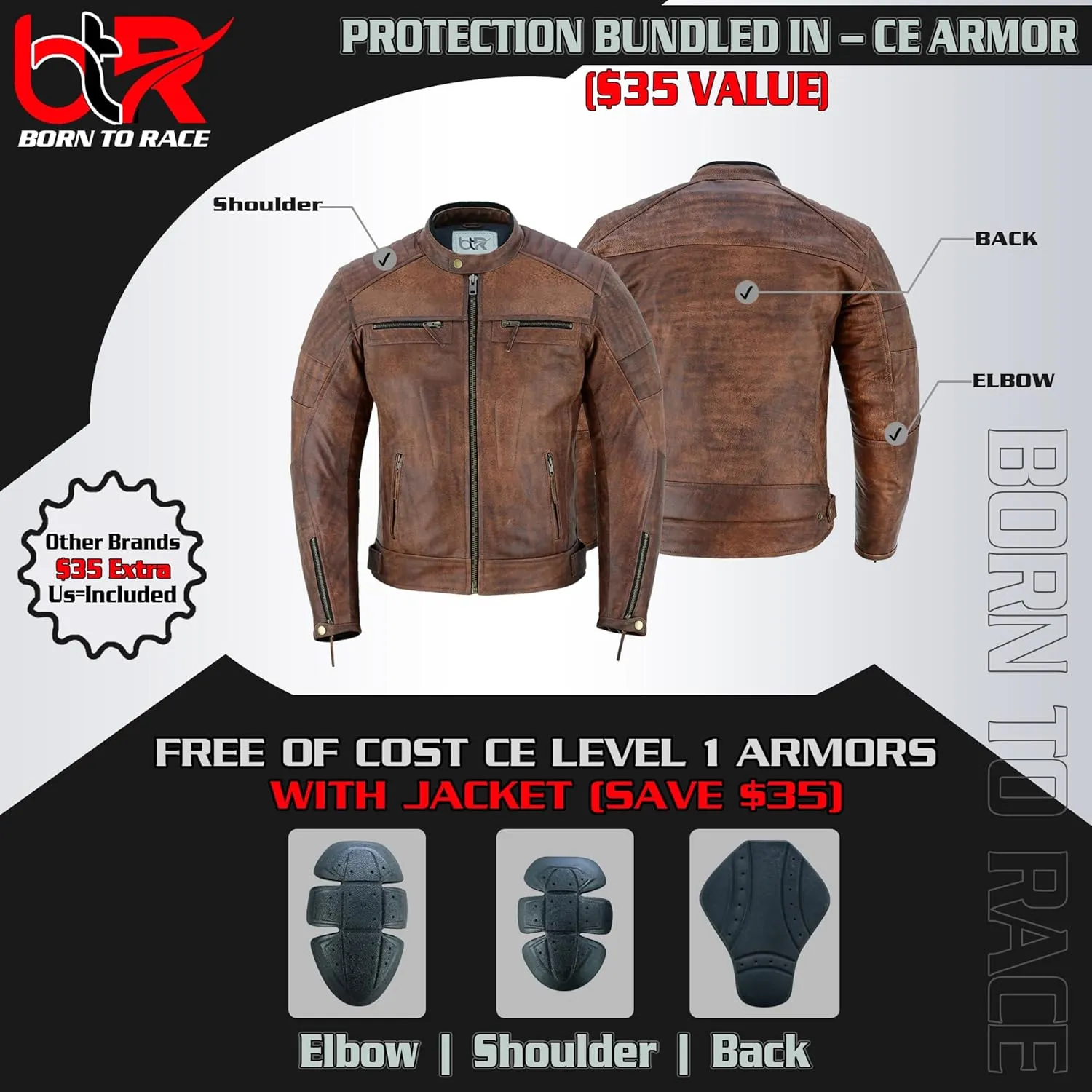 Men's Motorbike Leather Jacket Distress Zip Up Bikers Riding Protection Motorcycle Leather Jackets