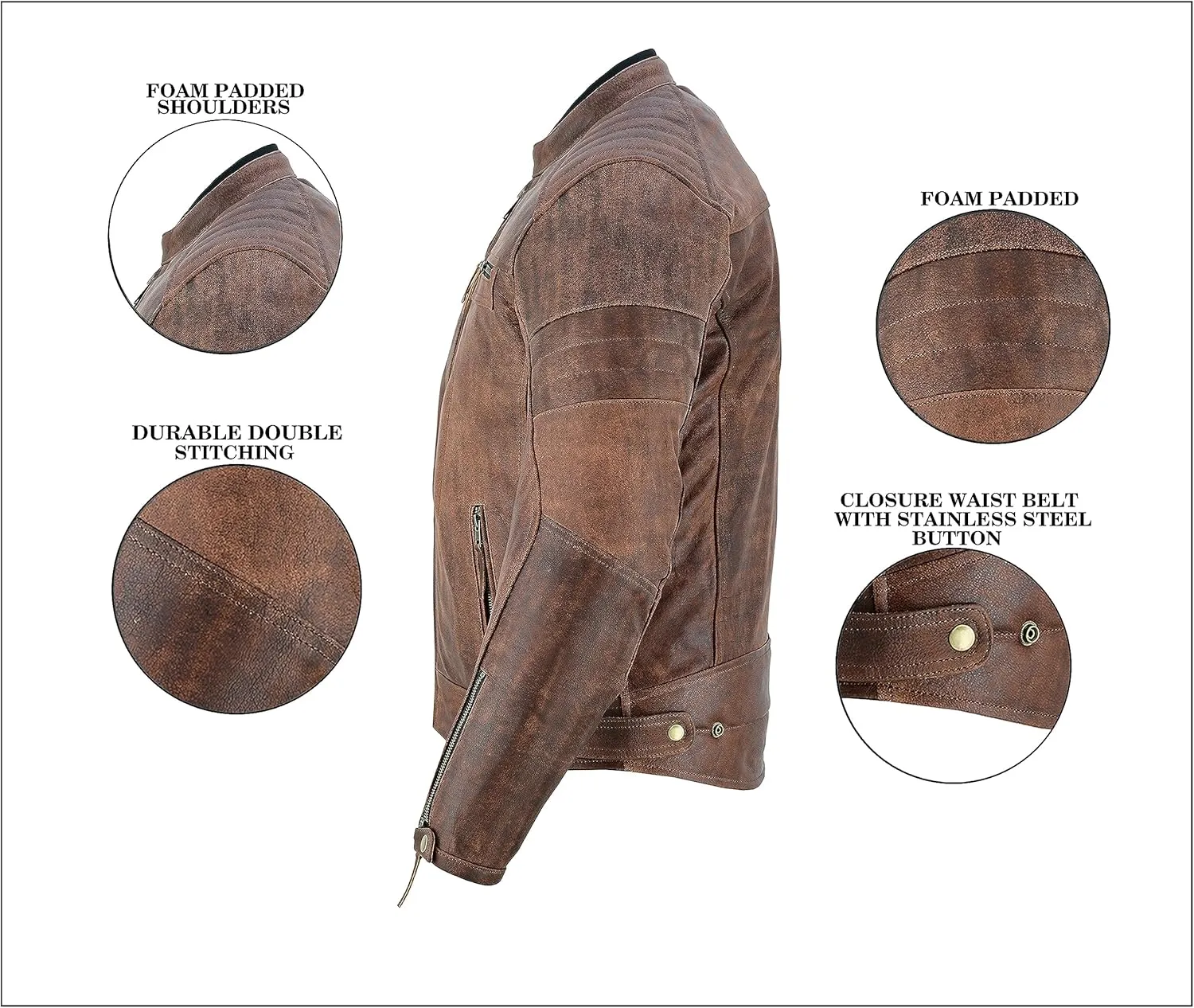 Men's Motorbike Leather Jacket Distress Zip Up Bikers Riding Protection Motorcycle Leather Jackets