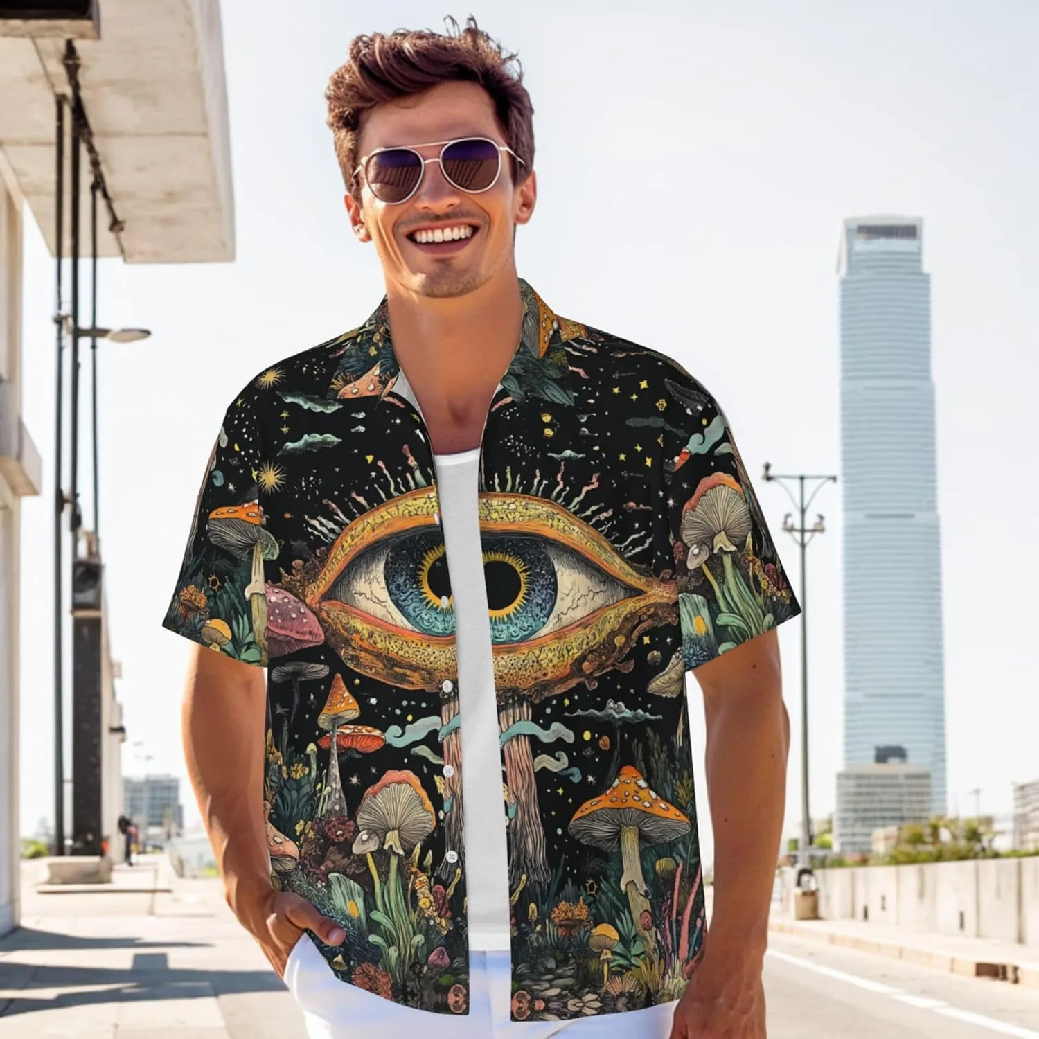 Mens Short Sleeve Button Up Shirts, Casual Party Shirts Stylish Beach Shirt Gifts for Men