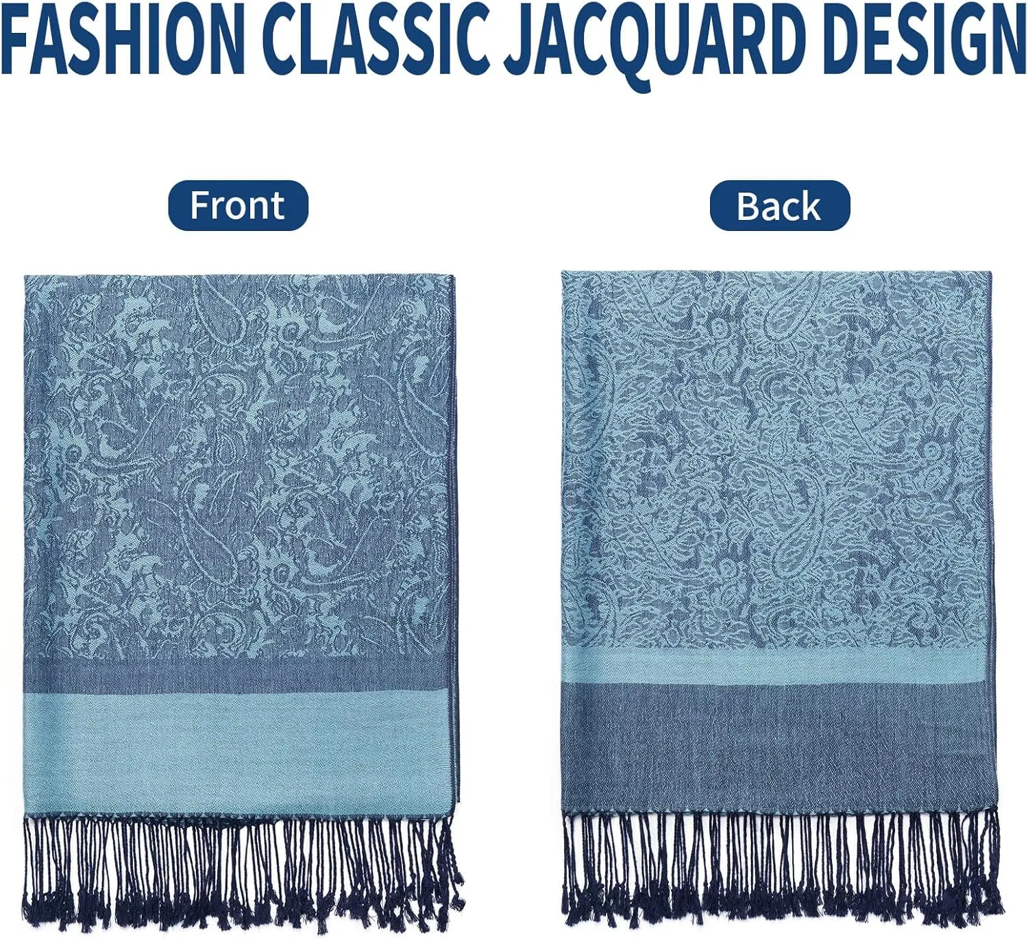 Paisley Pashmina Shawl Wrap Women Reversible Vintage Jacquard Pashmina Rave Scarf with Fringe for Evening, Wedding