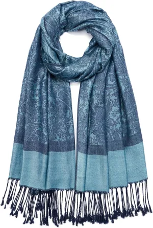 Paisley Pashmina Shawl Wrap Women Reversible Vintage Jacquard Pashmina Rave Scarf with Fringe for Evening, Wedding