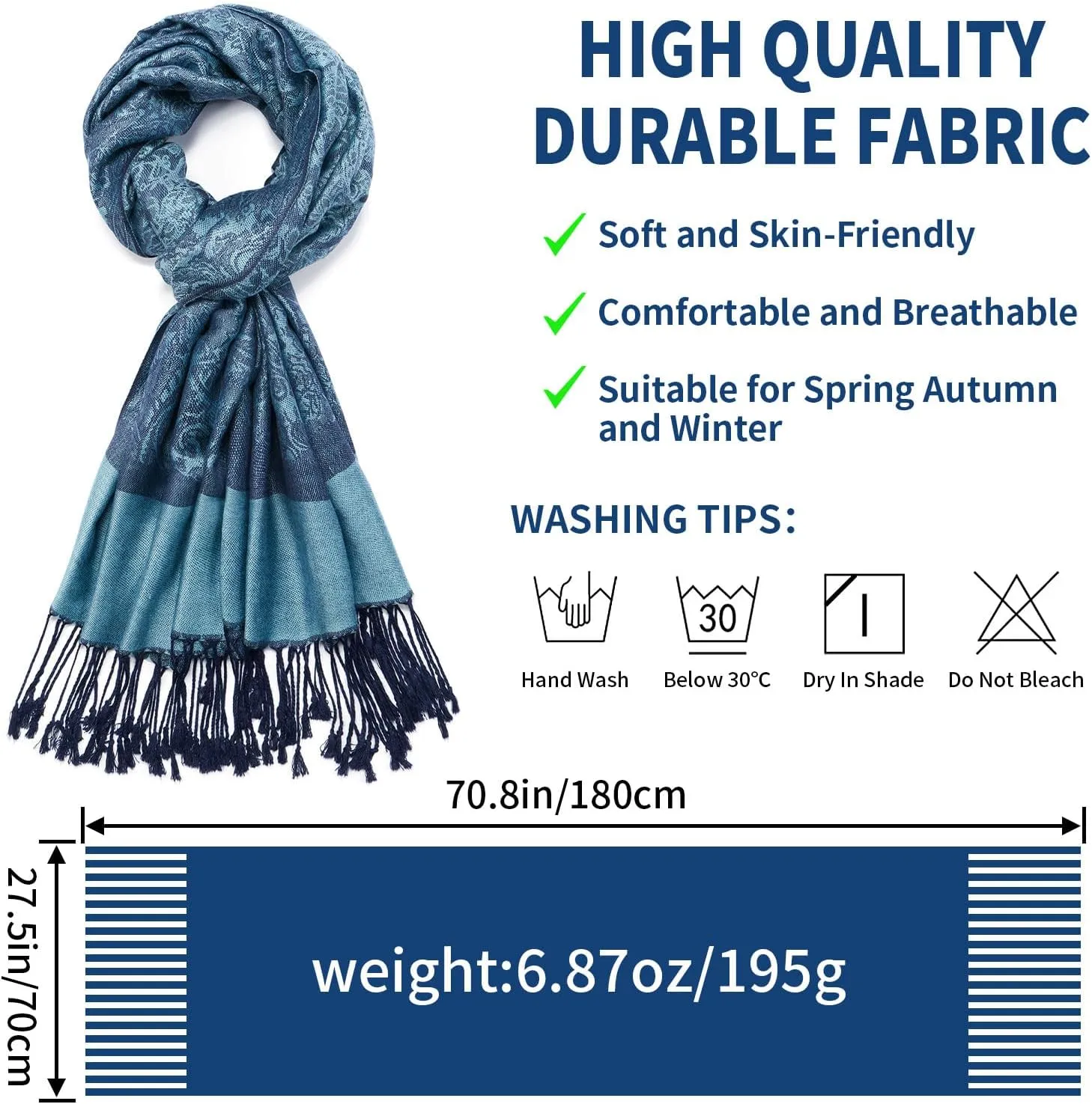 Paisley Pashmina Shawl Wrap Women Reversible Vintage Jacquard Pashmina Rave Scarf with Fringe for Evening, Wedding