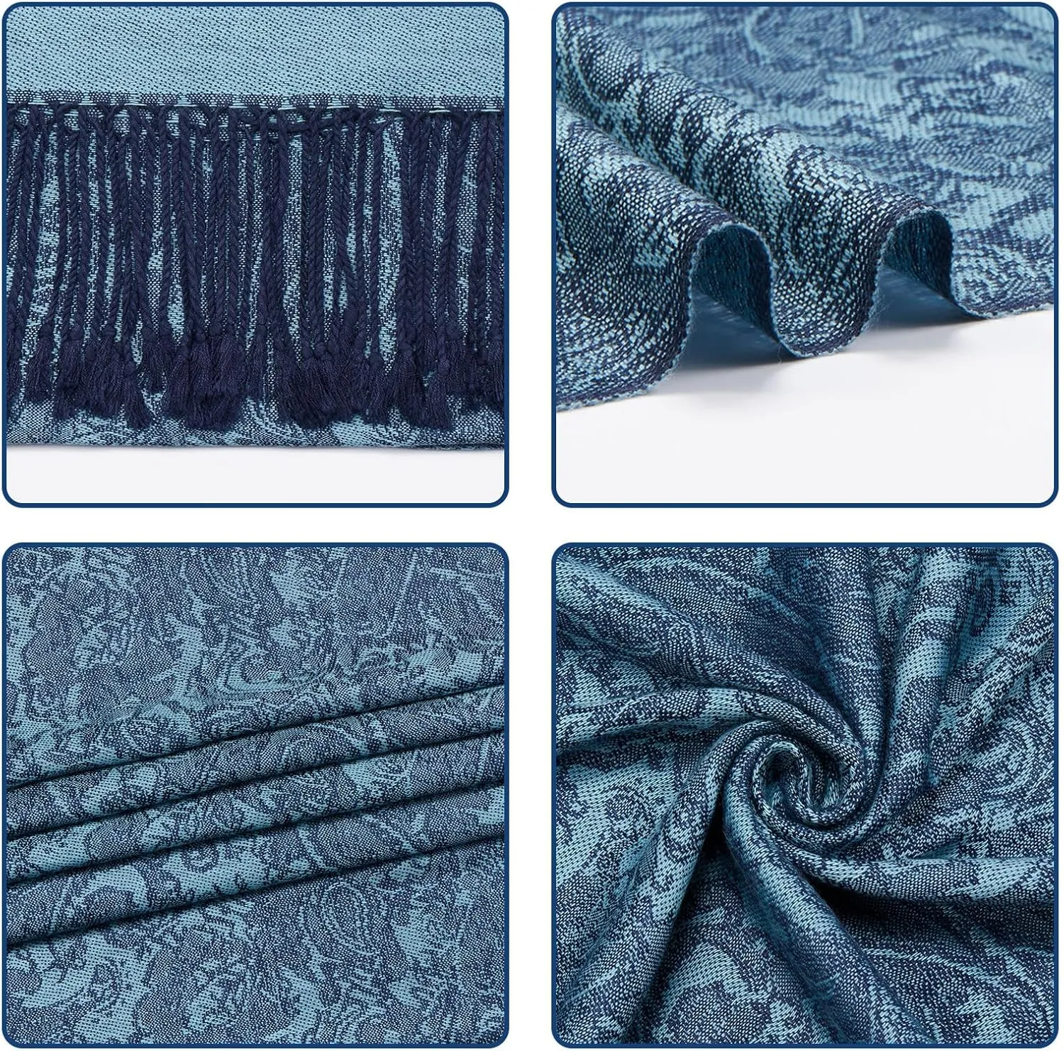 Paisley Pashmina Shawl Wrap Women Reversible Vintage Jacquard Pashmina Rave Scarf with Fringe for Evening, Wedding