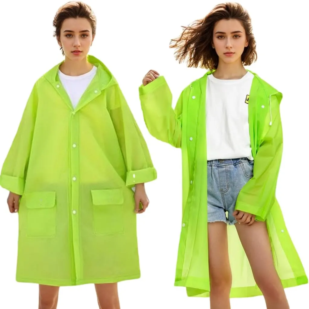 Rain Ponchos for Adults Women and Men 2 PCS Reusable Raincoat Long Rain Jacket Travel Rain Coat with Pocket,Clear