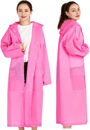 Rain Ponchos for Adults Women and Men 2 PCS Reusable Raincoat Long Rain Jacket Travel Rain Coat with Pocket,Clear