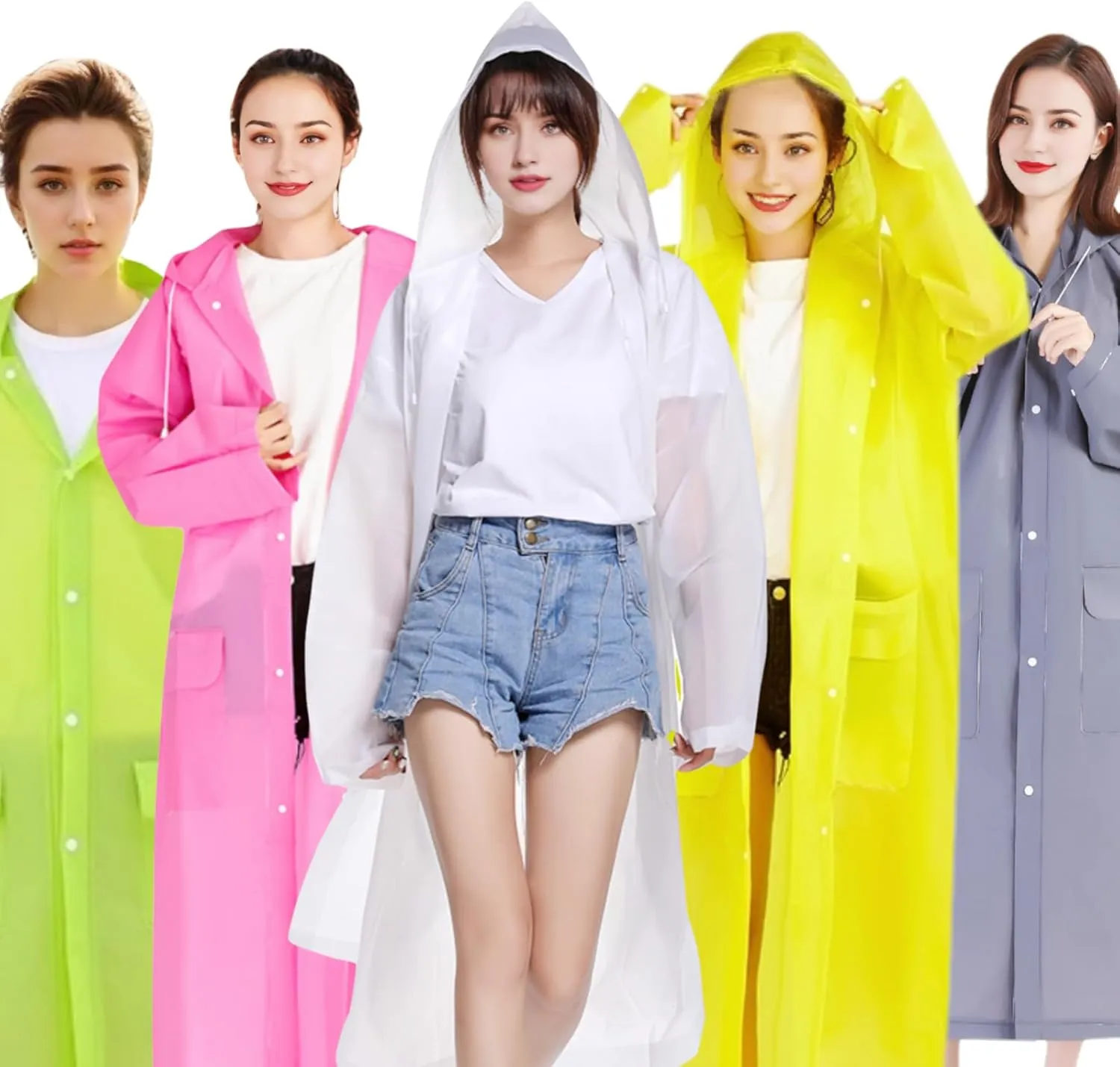Rain Ponchos for Adults Women and Men 2 PCS Reusable Raincoat Long Rain Jacket Travel Rain Coat with Pocket,Clear