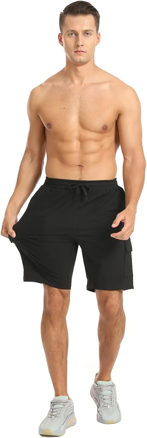 STICKON Mens Shorts Casual Classic Fit Drawstring Summer Beach Shorts with Zipper Pockets