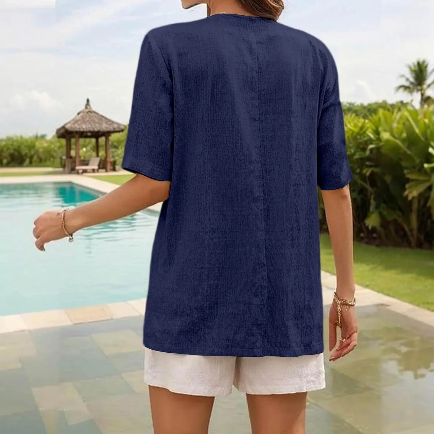 Summer Blazers for Women Lightweight 2025 Business Casual Short Sleeve Linen Blazers Open Front Work Office Jacket