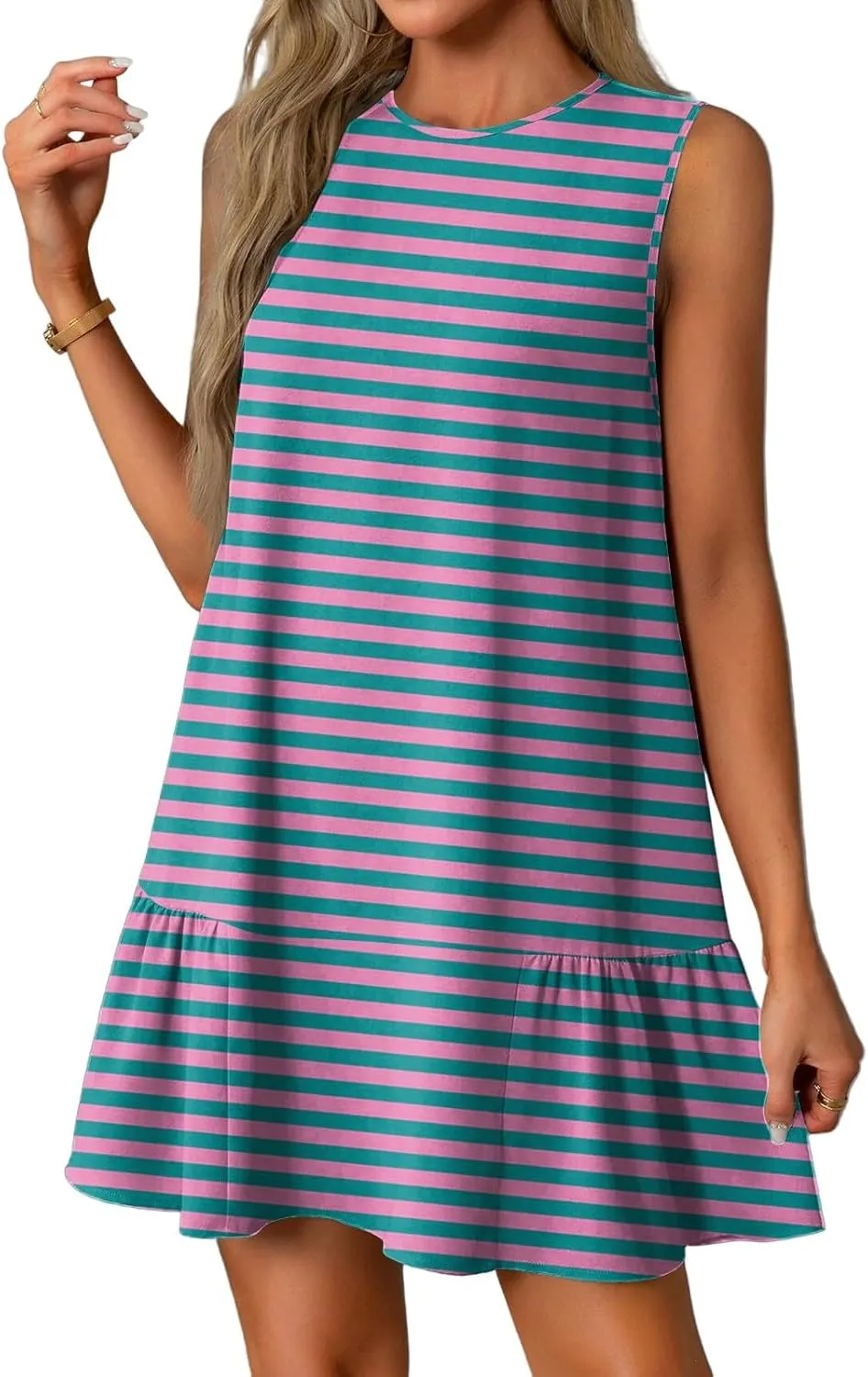 Summer Dresses for Women 2025 Beach Vacation Spring Clothes Sleeveless Round Neck Casual Sun Dress