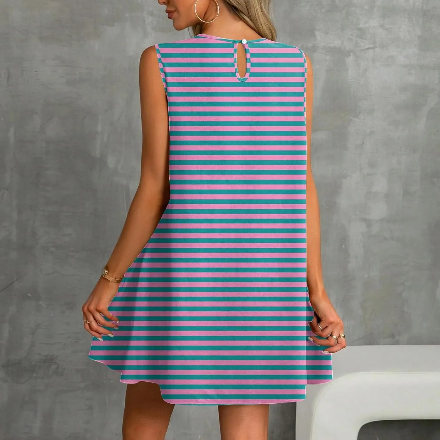 Summer Dresses for Women 2025 Beach Vacation Spring Clothes Sleeveless Round Neck Casual Sun Dress