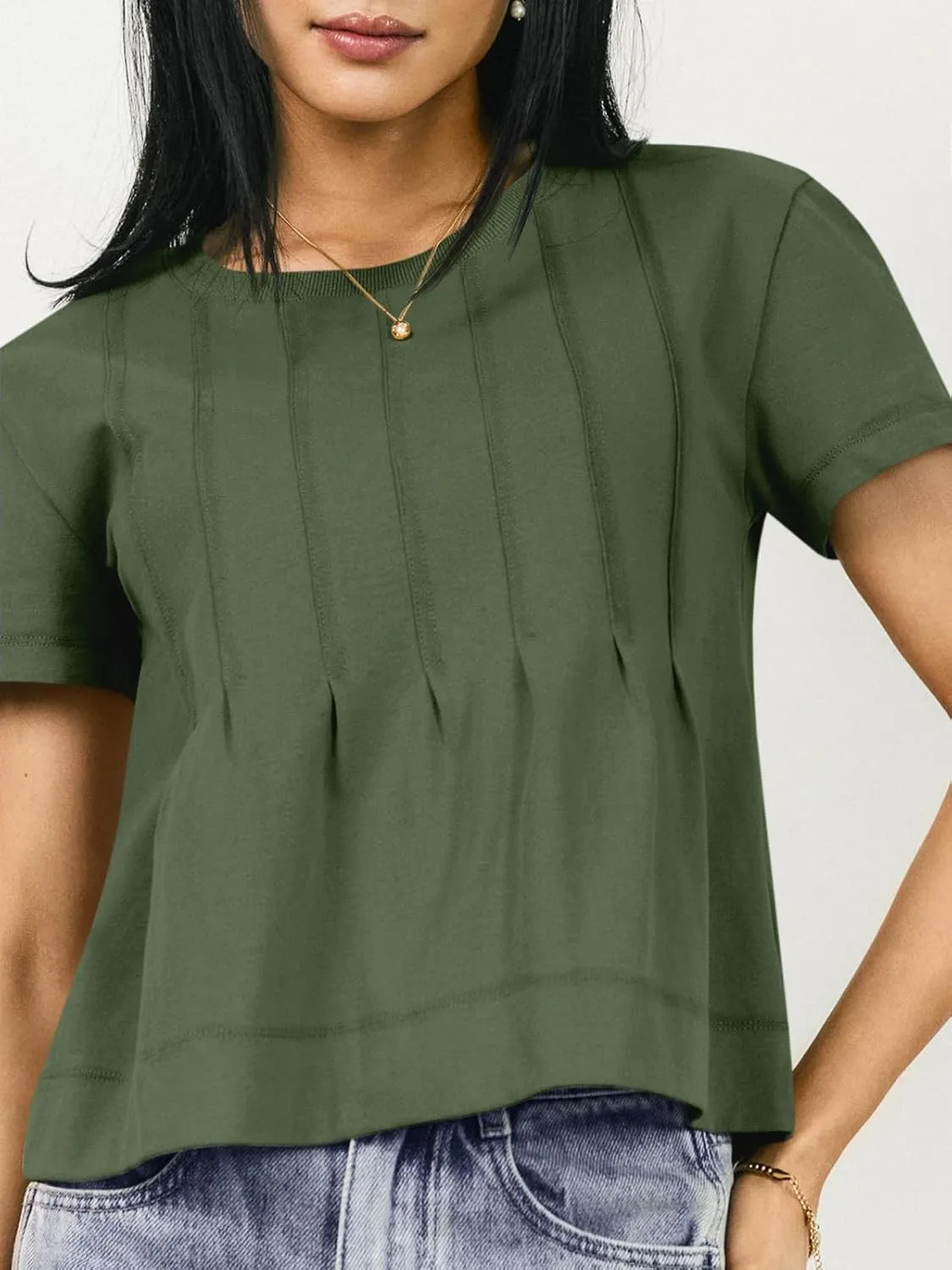 Tankaneo Womens Babydoll Tops Short Sleeve Peplum Pleated Summer T-Shirts Casual Loose Fit Flowy Tshirts 2025